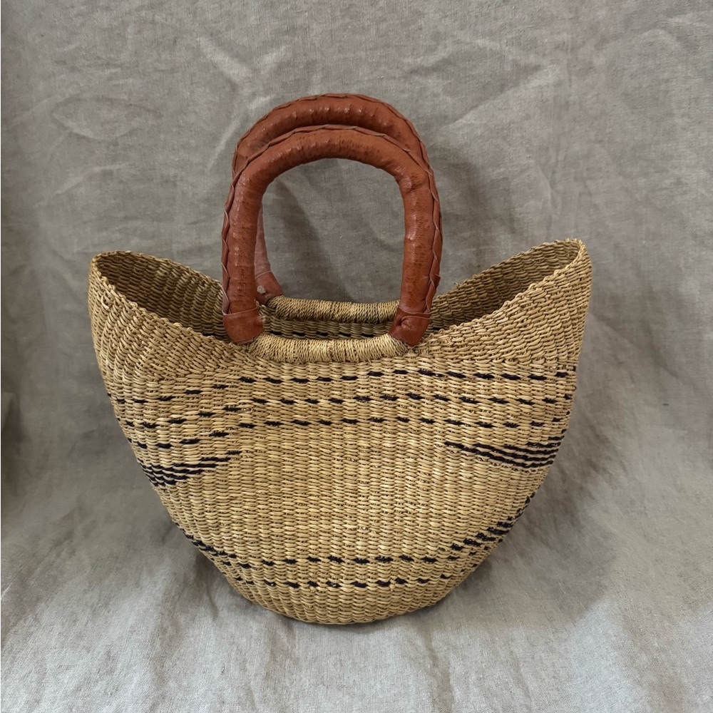 Handcrafted Tan and Brown Woven Marrakech Tote Bag | leather handles